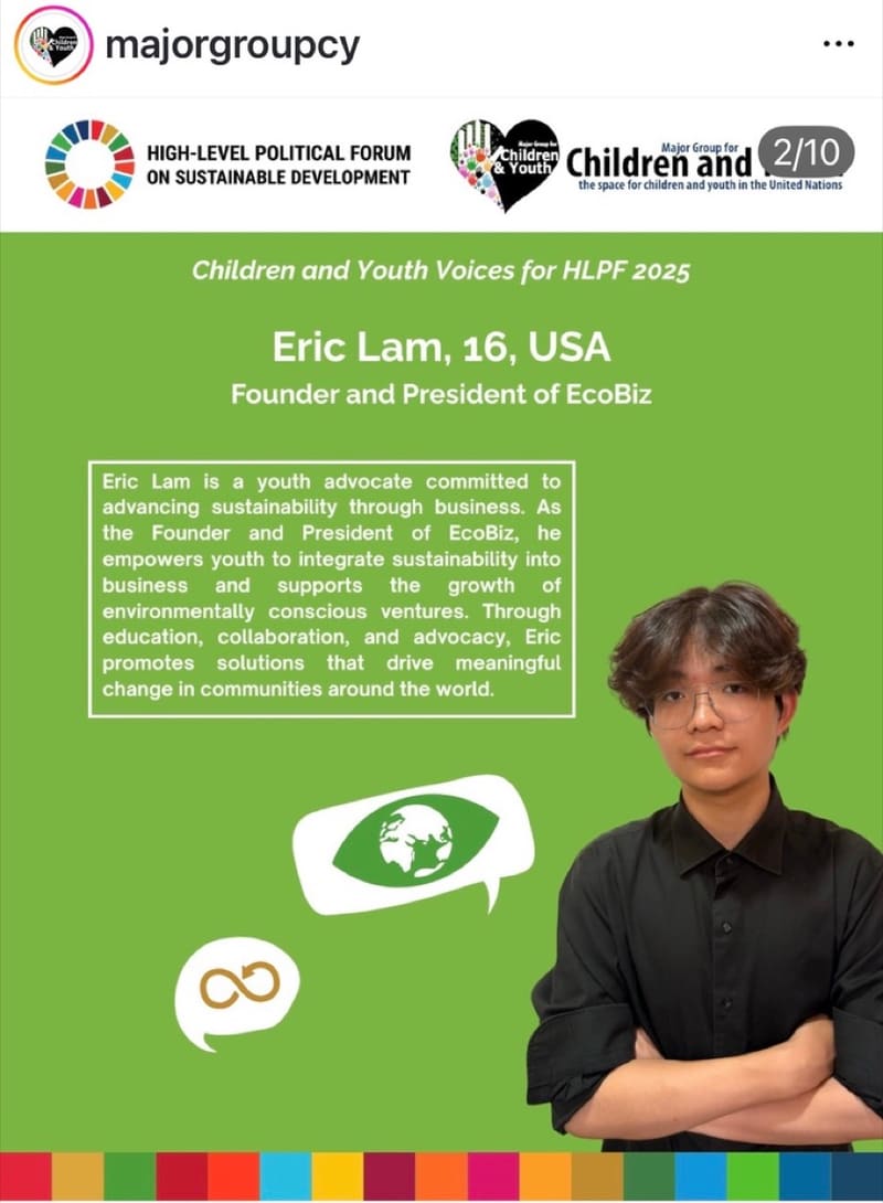 UNMGCY feature of Eric Lam, Founder and President of EcoBiz, for Children and Youth Voices at HLPF 2025